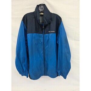 Columbia Rain Jacket Men's L Blue Windbreaker Hidden Hood Packable